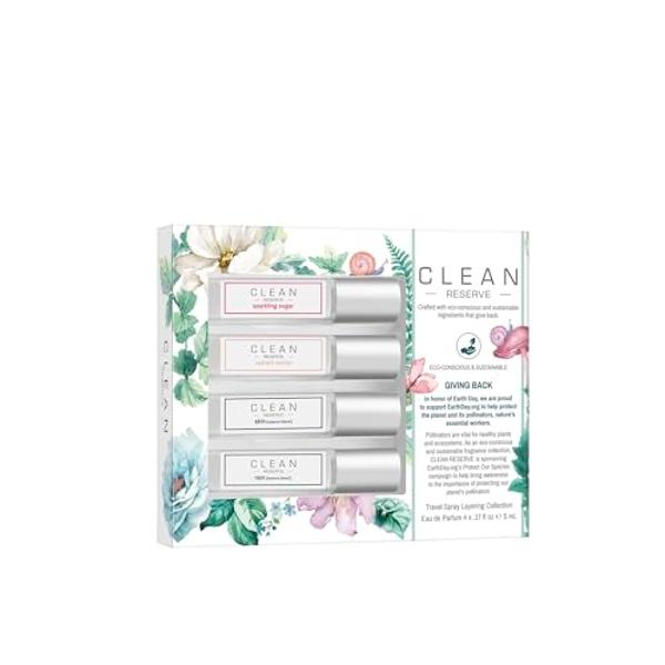 CLEAN RESERVE Eau de Parfum Layering Gift Set | Includes Warm Cotton, Skin, Rain, and Radiant Nectar Fragrance | 4 x 5mL Spray