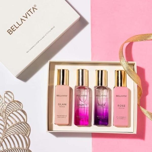 BellaVita Luxury Perfumes for Women Set (4x20ml) | Woman Perfume with DATE, SENORITA, GLAM & ROSE | Vanilla Perfume with Floral Sweet & Musk | Arabian Perfume for Women | Cologne &