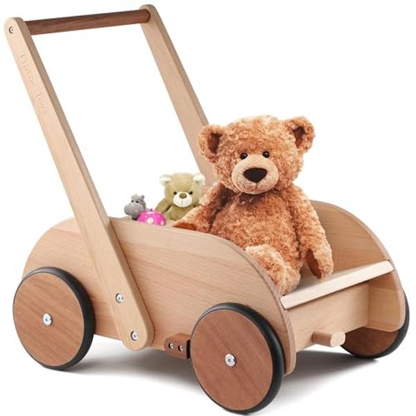 Tiptoe Toys 2-in-1 Wooden Baby Walker with Sit-to-Stand Learning | with Adjustable Seat & Speed | Baby Walker Push Toy in Natural Wood for Babies 6-12 Months up to 3 Years for Infa