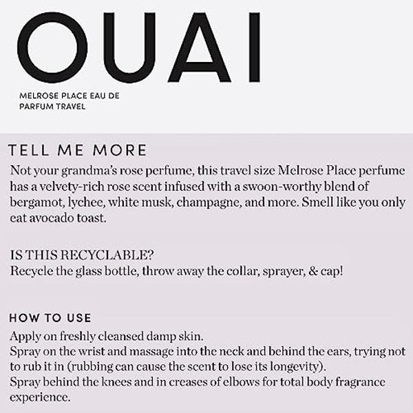 OUAI Melrose Place Eau de Parfum Travel Size - Elegant Womens Perfume for Everyday Wear - Fresh Floral Scent has Notes of Champagne, Bergamot & Rose with Delicate Hints of Cedarwoo