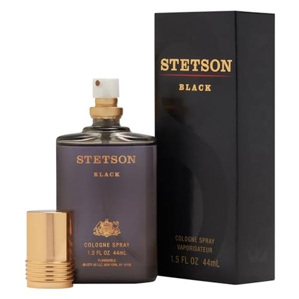 Stetson Black - Cologne for Men - Woody, Dark and Spicy Scent with Fragrance Notes of Sandalwood, Spices, and Suede - 1.5 Fl Oz