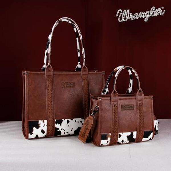 Montana West × Wrangler Tote Bag for Women Small Crossbody Bags Cow Print Satchel Top Handle Purse with Strap WG102-8120SBR