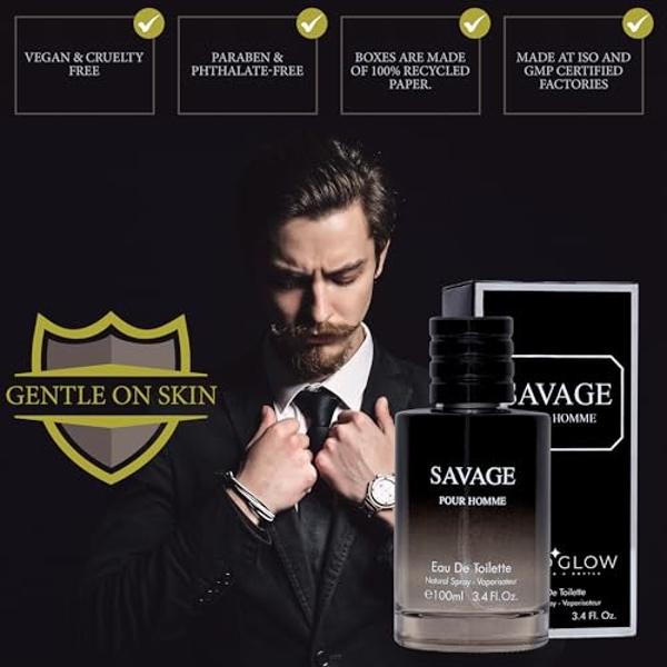 Savage for Men 3.4 Oz Men's Eau De Toilette Spray Refreshing & Warm Masculine Scent for Daily Use Men's Casual Cologne Great Holiday Gift Smell Fresh All Day A Gift for Any Occasio