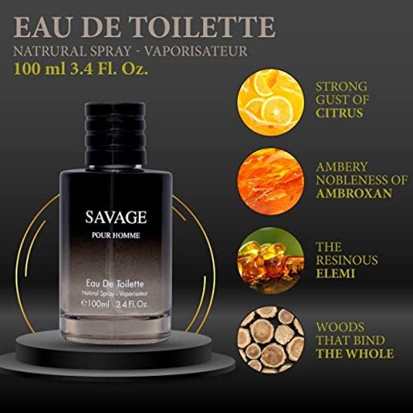 Savage for Men 3.4 Oz Men's Eau De Toilette Spray Refreshing & Warm Masculine Scent for Daily Use Men's Casual Cologne Great Holiday Gift Smell Fresh All Day A Gift for Any Occasio