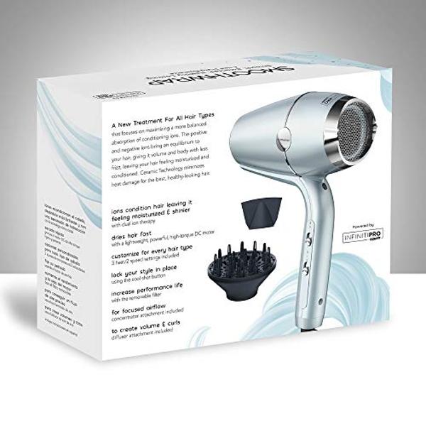 INFINITIPRO BY CONAIR SmoothWrap Hair Dryer with Diffuser | Blow Dryer for Less Frizz, More Volume and Body | With Advanced Plasma and Ceramic Technology | Mint