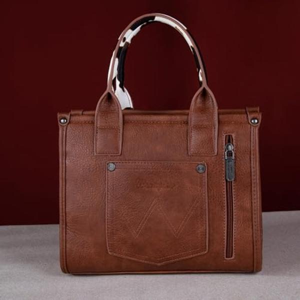 Montana West × Wrangler Tote Bag for Women Small Crossbody Bags Cow Print Satchel Top Handle Purse with Strap WG102-8120SBR