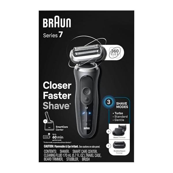 Braun Electric Shaver for Men, Series 7 7185cc, Waterproof, Wet & Dry Shave, Shaving Kit with SmartCare Center and Beard Trimmer, 3 Shave Modes, 60 Minute Battery Runtime, 10 Piece
