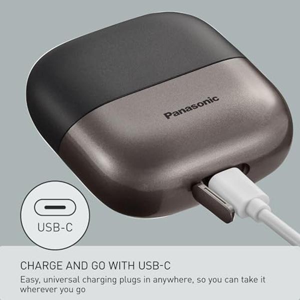 Panasonic Swipe Right Travel Shaver for Men, Portable Electric Razor with USB-C Charging, 3-Blade Cutting System and Beard Sensor Technology, Wet/Dry Use - ES-CM3A-K