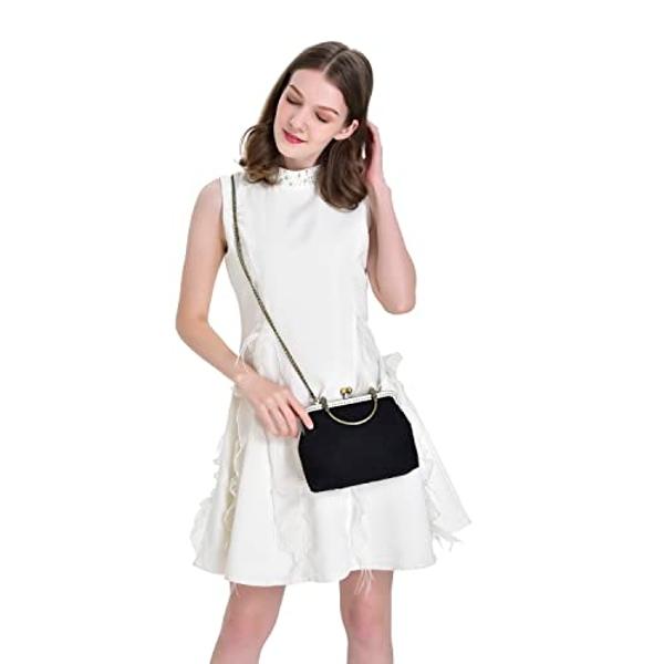 Rejolly Women Vintage Kiss Lock Evening Clutch Purse Top Handle Clasp Handbag Retro 1920s Victorian Lace Bag Black
