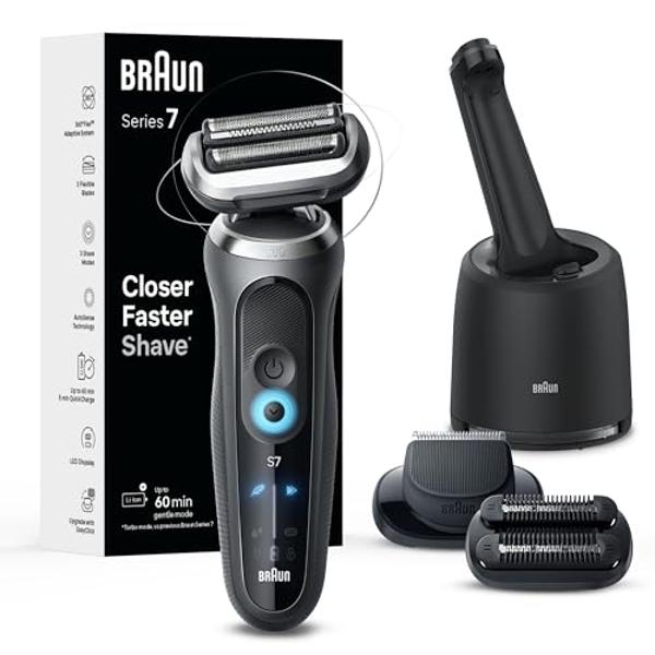 Braun Electric Shaver for Men, Series 7 7185cc, Waterproof, Wet & Dry Shave, Shaving Kit with SmartCare Center and Beard Trimmer, 3 Shave Modes, 60 Minute Battery Runtime, 10 Piece