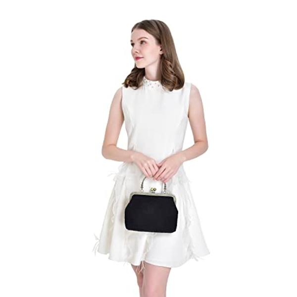 Rejolly Women Vintage Kiss Lock Evening Clutch Purse Top Handle Clasp Handbag Retro 1920s Victorian Lace Bag Black