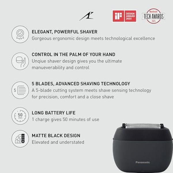 Panasonic ARC5 Palm-Sized Razor, Handheld Luxury Compact Travel Shaver with 5-Blade Cutting System and USB-C Charging, Wet/Dry - ES-PV3A-K