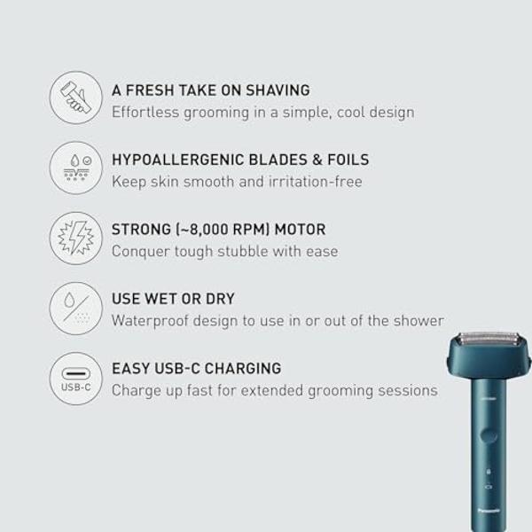 Panasonic Electric Razor for Men, Cordless Wet Dry Lightweight Shaver with Ergonomic Grip, ES3831K, Black