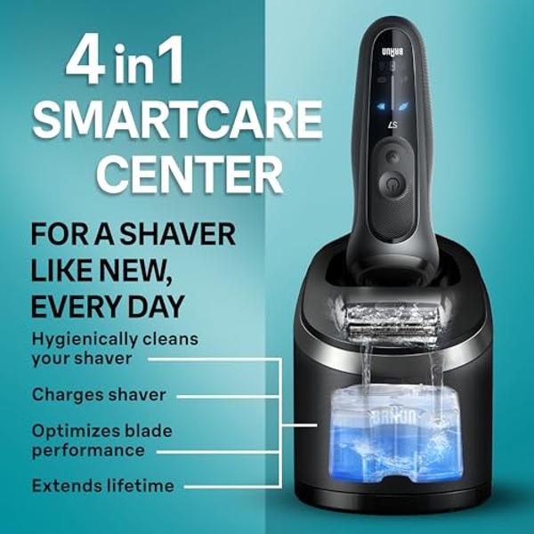 Braun Electric Shaver for Men, Series 7 7185cc, Waterproof, Wet & Dry Shave, Shaving Kit with SmartCare Center and Beard Trimmer, 3 Shave Modes, 60 Minute Battery Runtime, 10 Piece