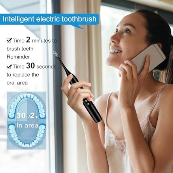 kingheroes Electric Toothbrush Set, Comes with 8 Brush Heads & Travel Case,4 Modes with 2 Minutes Built in Smart Timer, One Charge for 60 Days, 42000 VPM Motor (Black)