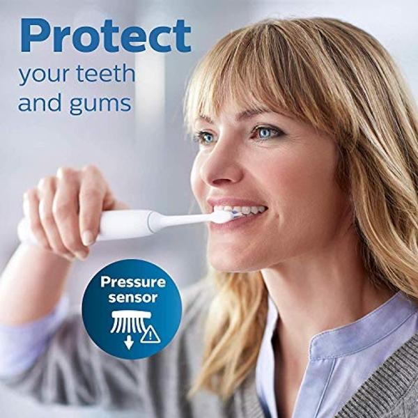 Philips Sonicare ProtectiveClean 5300 Rechargeable Electric Toothbrush, with Pressure Sensor, 3 Cleaning Modes, SmarTimer and QuadPacer, with 2 Bonus Brush Heads, Travel Case, Blac