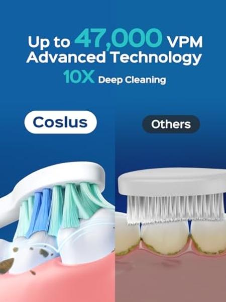 COSLUS Electric Toothbrush for Adults and Teen: Wireless Rechargeable Tooth Brush for Adult and Teen Youth with Portable Travel Case, 5 Modes 47000 VPM Power Toothbrushes 6 Brush H