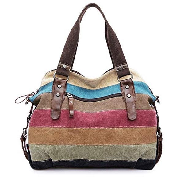 SNUG STAR Canvas Handbag Multi-Color Striped Lattice Cross Body Shoulder Purse Bag Tote-Handbag for Women (Multi Color D)
