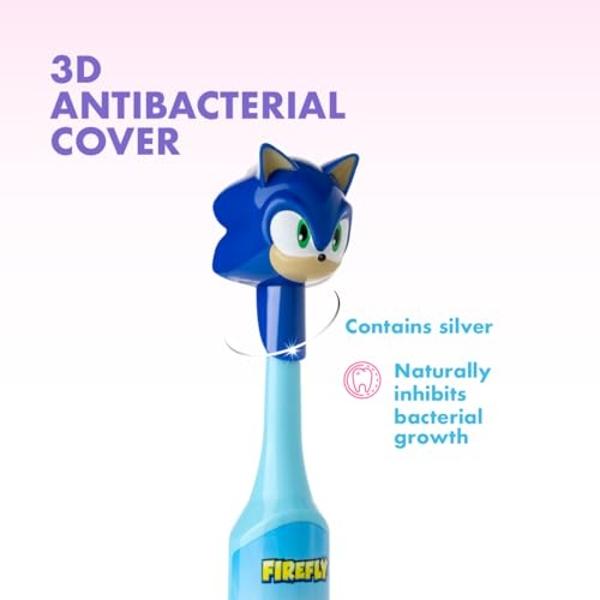 FIREFLY Clean N' Protect, Sonic The Hedgehog Toothbrush with 3D hygienic Cover, Premium Soft Bristles, Anti-Slip Grip Handle, Battery Included, Ages 3+, 3 Piece Set (Pack of 1)