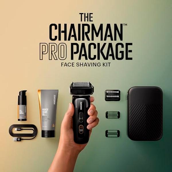 MANSCAPED® The Chairman™ PRO Package - Men’s Electric Face Shaver with Two Interchangeable Blades, SkinSafe® Four-Blade Foil & Stubble Trimmer, Power Shave Gel, Face Shave Soother 