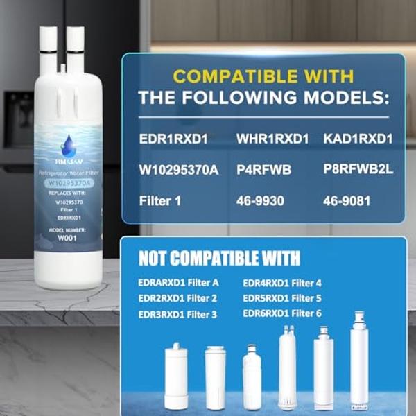 HMASAV W10295370A Water Filter Replacement, Compatible with Everydrop Filter 1, Whirlpool EDR1RXD1, EDR1RXD1B, W10295370, WHR1RXD1, KAD1RXD1, P4RFKB2, P8RFWB2L, 46-9930, 46-9081 2P