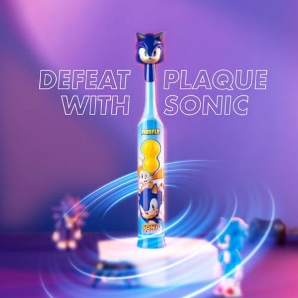 FIREFLY Clean N' Protect, Sonic The Hedgehog Toothbrush with 3D hygienic Cover, Premium Soft Bristles, Anti-Slip Grip Handle, Battery Included, Ages 3+, 3 Piece Set (Pack of 1)