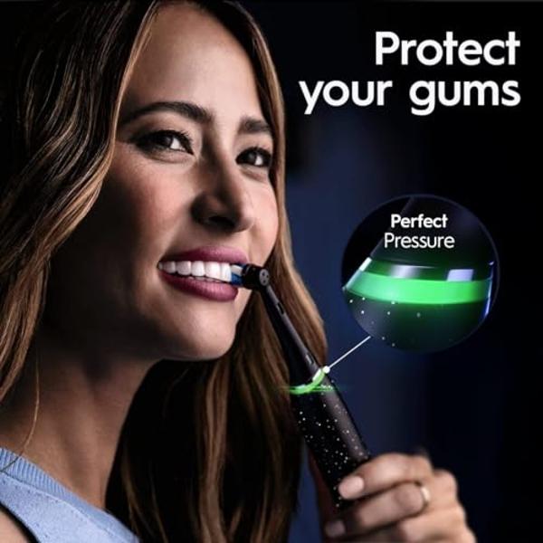 Oral-B iO Series 10 Rechargeable Electric Toothbrush with Visible Pressure Sensor to Protect Gums, 2 Min Timer, 7 Cleaning Settings, 4 Replacement Toothbrush Heads, and Charging Tr