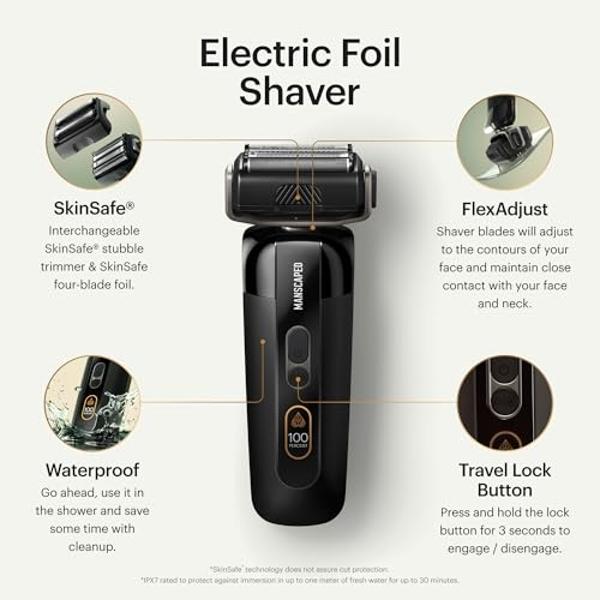 MANSCAPED® The Chairman™ PRO Package - Men’s Electric Face Shaver with Two Interchangeable Blades, SkinSafe® Four-Blade Foil & Stubble Trimmer, Power Shave Gel, Face Shave Soother 