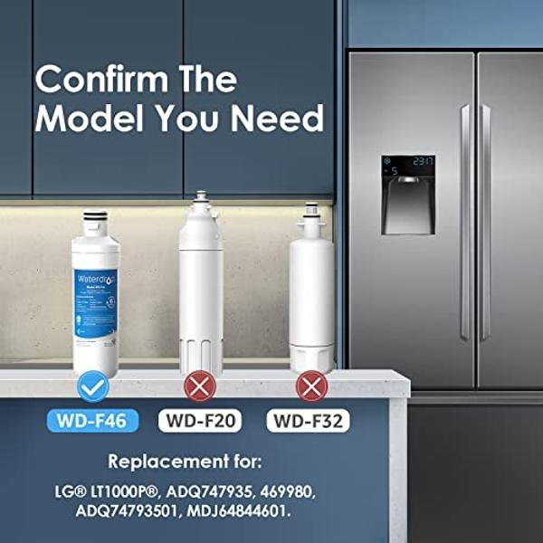 Waterdrop ADQ747935 LT1000PC Replacement for LG® LT1000P®/PC/PCS ThinQ® Refrigerator Water Filter, LFXS26973S, LMXS28626S, LMWS27626S, LFXS28596S, ADQ74793501 and LT120F®, 3 Combo