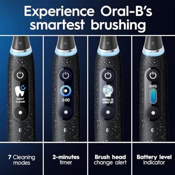 Oral-B iO Series 10 Rechargeable Electric Toothbrush with Visible Pressure Sensor to Protect Gums, 2 Min Timer, 7 Cleaning Settings, 4 Replacement Toothbrush Heads, and Charging Tr