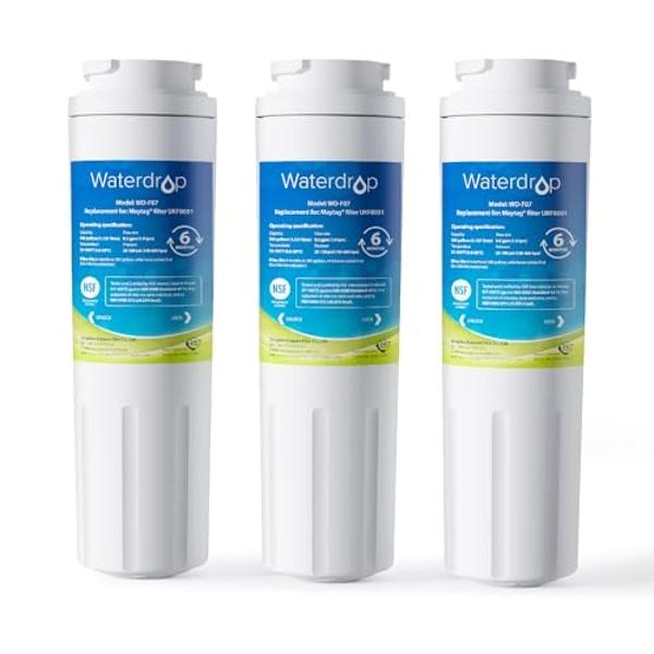 Waterdrop EDR4RXD1 Replacement for EveryDrop® Filter 4, Whirlpool® UKF8001, 4396395, Maytag® UKF8001AXX-200, UKF8001AXX-750, WD-F07, Refrigerator Water Filter, 3 Filters (Package M