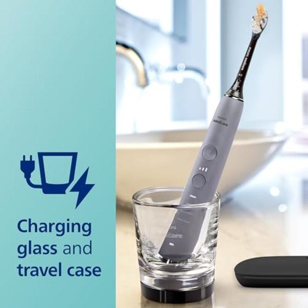 Philips Sonicare DiamondClean Smart 9300 Electric Toothbrush, Sonic Toothbrush with App, Pressure Sensor, Brush Head Detection, 4 Brushing Modes and 3 Intensity Levels, Grey, Model