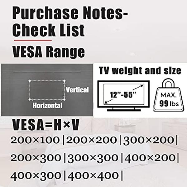 No Stud TV Wall Mount, Drywall Studless TV Hanger No Damage, No Drill, Non Screws, Dry Wall Flat Screen TVs Easy Install Bar Bracket fits VESA 12-55 inch TVs up to 99 lbs, Include 