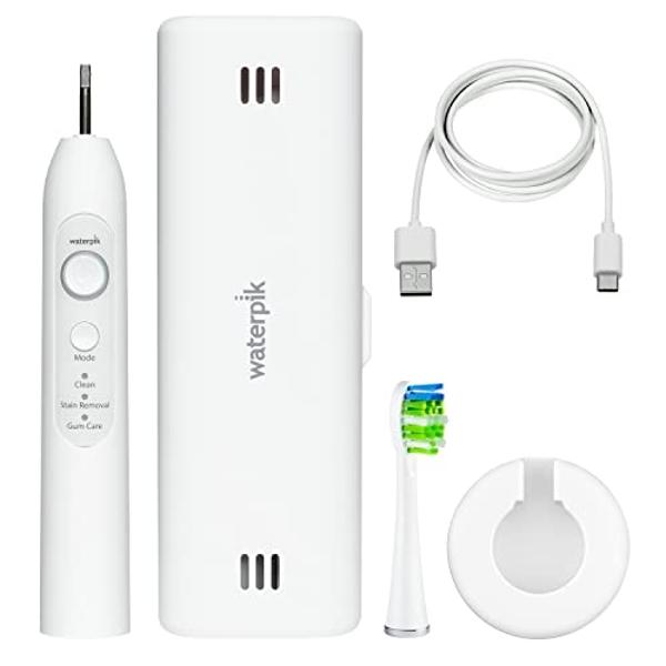Waterpik Sensonic Sonic Electric Toothbrush, Rechargeable Toothbrush for Adults with 3 Modes, Travel Case, USB Charger, White STW-03W020, Packaging May Vary