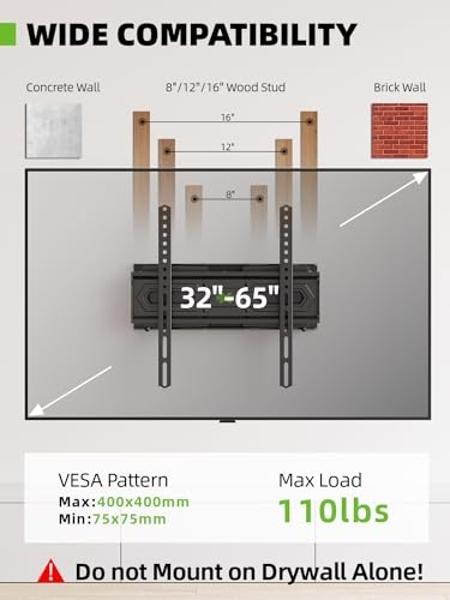 USX MOUNT TV Wall Mount for 32-65 inch Flat Screen/LED/4K up to 110lbs, Full Motion TV Mount Bracket with Swivel & Tilt Articulating Dual Arms, Max VESA 400x400mm, Fits 12/16" Wood