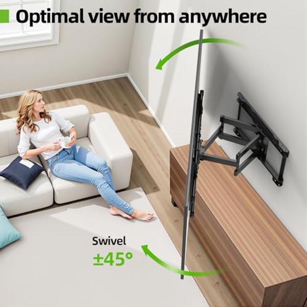 USX MOUNT Full Motion TV Wall Mount for 42-80 Inch TVs up to 132lbs, Wall Mount TV Bracket with Articulating Swivel Tilt Extension Leveling, Max VESA 600x400mm Fits 12/16" Wood Stu