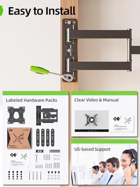 USX Mount Full Motion TV Wall Mount for 42-85 inch, TV Mount Swivel and Tilt,Wall Mount Bracket with Dual Articulating Arms Up to 132lbs, VESA 600x400mm, 16" Wood Studs, UL Listed 