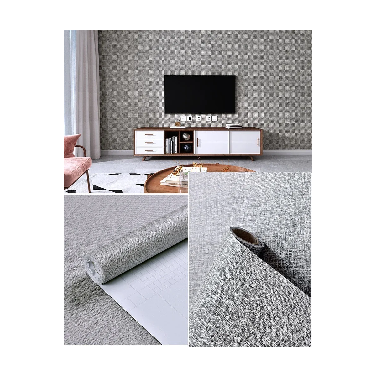 Papel Tapiz Para Pared Autoadherible Patrón De Tela Gris 10m