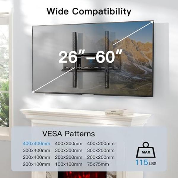 PERLESMITH Fixed TV Wall Mount Bracket, Low Profile Design for Most 26-60 inch LED LCD OLED-4K Flat Screen TVs up to 115lb, Ultra Slim Fixed TV Mount with Max VESA 400x400mm Fits 1