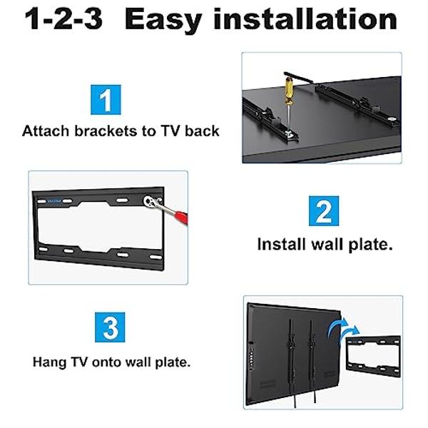Fixed TV Wall Mount for Most 26-60 Inch TVs, Low Profile TV Mount with Quick Release Lock, Ultra Slim Wall Mount TV Bracket, Max VESA 400x400mm, Holds up to 99 lbs, up to 16”Wood S
