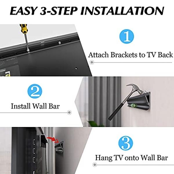No Stud TV Wall Mount, Drywall Studless TV Hanger No Damage, No Drill, Non Screws, Dry Wall Flat Screen TVs Easy Install Bar Bracket fits VESA 12-55 inch TVs up to 99 lbs, Include 