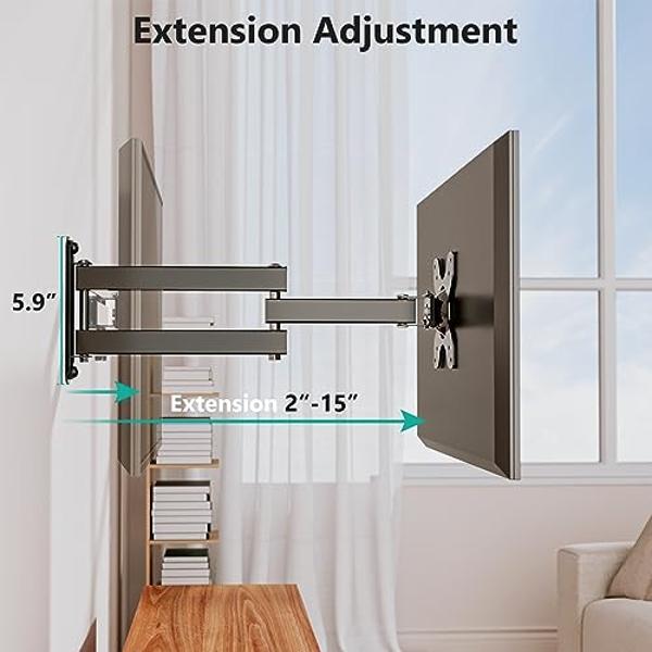 WALI TV Wall Mount Articulating LCD Monitor Full Motion 15 inch Extension Arm Tilt Swivel for Most 13 to 32 inch LED TV Flat Panel Screen with Mounting Holes up to 100x100mm (1330L