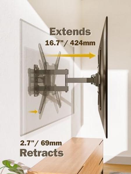 Mounting Dream UL Listed TV Wall Mount for Most 26-55 Inch TVs, Full Motion TV Mount with Perfect Center Design, Articulating Wall Mount TV Bracket Swivel and Tilt, Max VESA 400x40