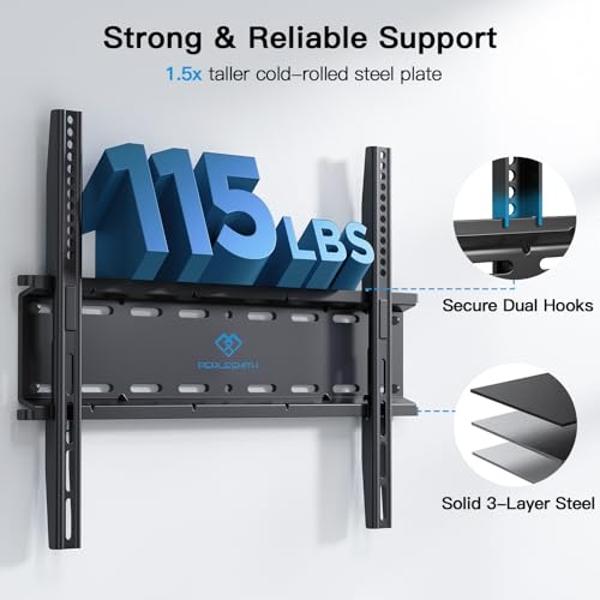 PERLESMITH Fixed TV Wall Mount Bracket, Low Profile Design for Most 26-60 inch LED LCD OLED-4K Flat Screen TVs up to 115lb, Ultra Slim Fixed TV Mount with Max VESA 400x400mm Fits 1