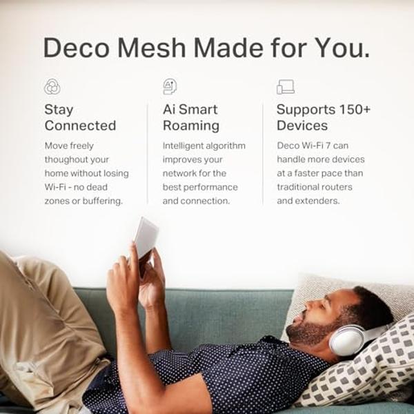 TP-Link Dual-Band BE5000 WiFi 7 Mesh Wi-Fi System (Deco BE25) | 4-Stream 5 Gbps | 240 Mhz Channels | Covers up to 6,600 Sq.Ft | 2X 2.5G Ports Wired Backhaul | VPN,MLO, AI-Roaming, 