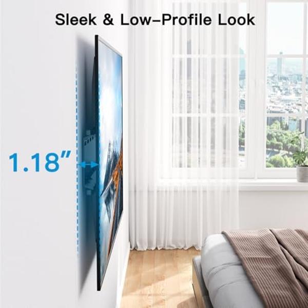 PERLESMITH Fixed TV Wall Mount Bracket, Low Profile Design for Most 26-60 inch LED LCD OLED-4K Flat Screen TVs up to 115lb, Ultra Slim Fixed TV Mount with Max VESA 400x400mm Fits 1