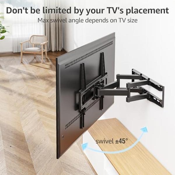 USX MOUNT TV Wall Mount for 32-65 inch Flat Screen/LED/4K up to 110lbs, Full Motion TV Mount Bracket with Swivel & Tilt Articulating Dual Arms, Max VESA 400x400mm, Fits 12/16" Wood