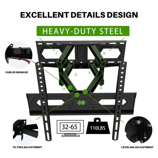 USX MOUNT TV Wall Mount for 32-65 inch Flat Screen/LED/4K up to 110lbs, Full Motion TV Mount Bracket with Swivel & Tilt Articulating Dual Arms, Max VESA 400x400mm, Fits 12/16" Wood