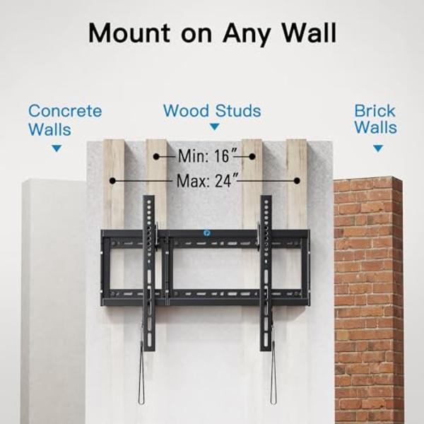 Pipishell UL Listed Tilt TV Wall Mount Bracket Low Profile for Most 37-75 Inch LED LCD OLED Plasma Flat Curved TVs, Large Tilting Mount Fits 16"-24" Wood Studs Max VESA 600x400mm H