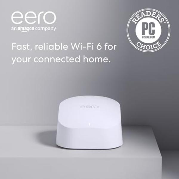 Amazon eero 6 mesh wifi router - Supports internet plans up to 900 Mbps, Coverage up to 1,500 sq. ft., Connect 75+ devices, 1-pack